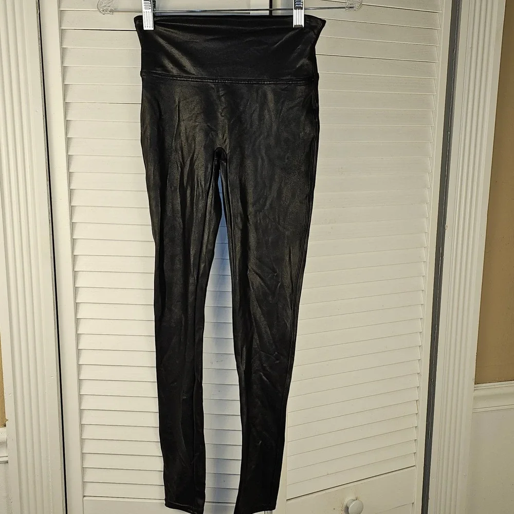 Spanx Womens Black Faux Leather Leggings Small‎